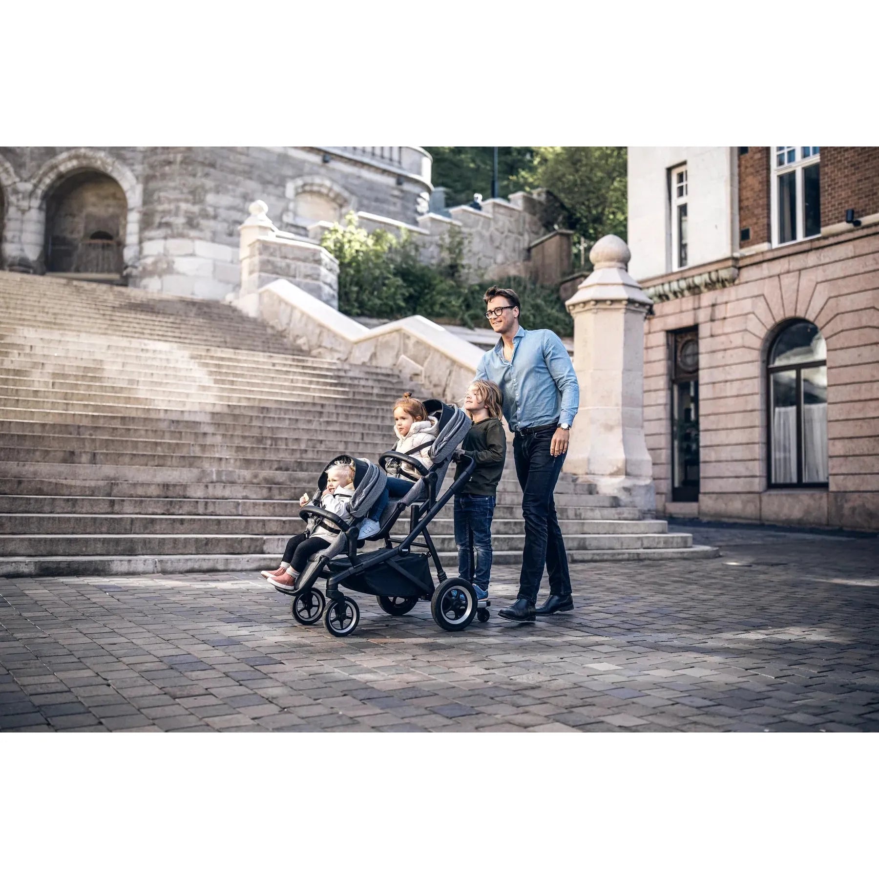 Thule Sleek: Convertible Single-to-Double Urban Stroller + Sibling Seat