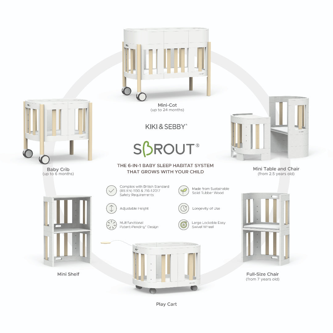 Kiki & Sebby SBROUT® 6-in-1 Multifunctional Baby Crib & Cot Bundle