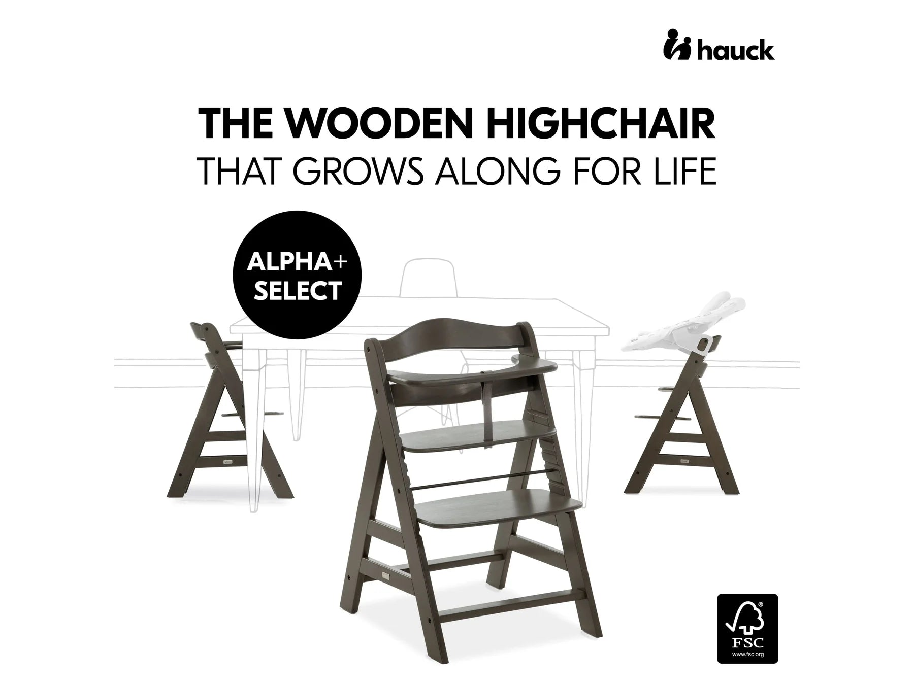 Hauck Alpha+ Deluxe: High Chair + Tray - Charcoal Grey (New)