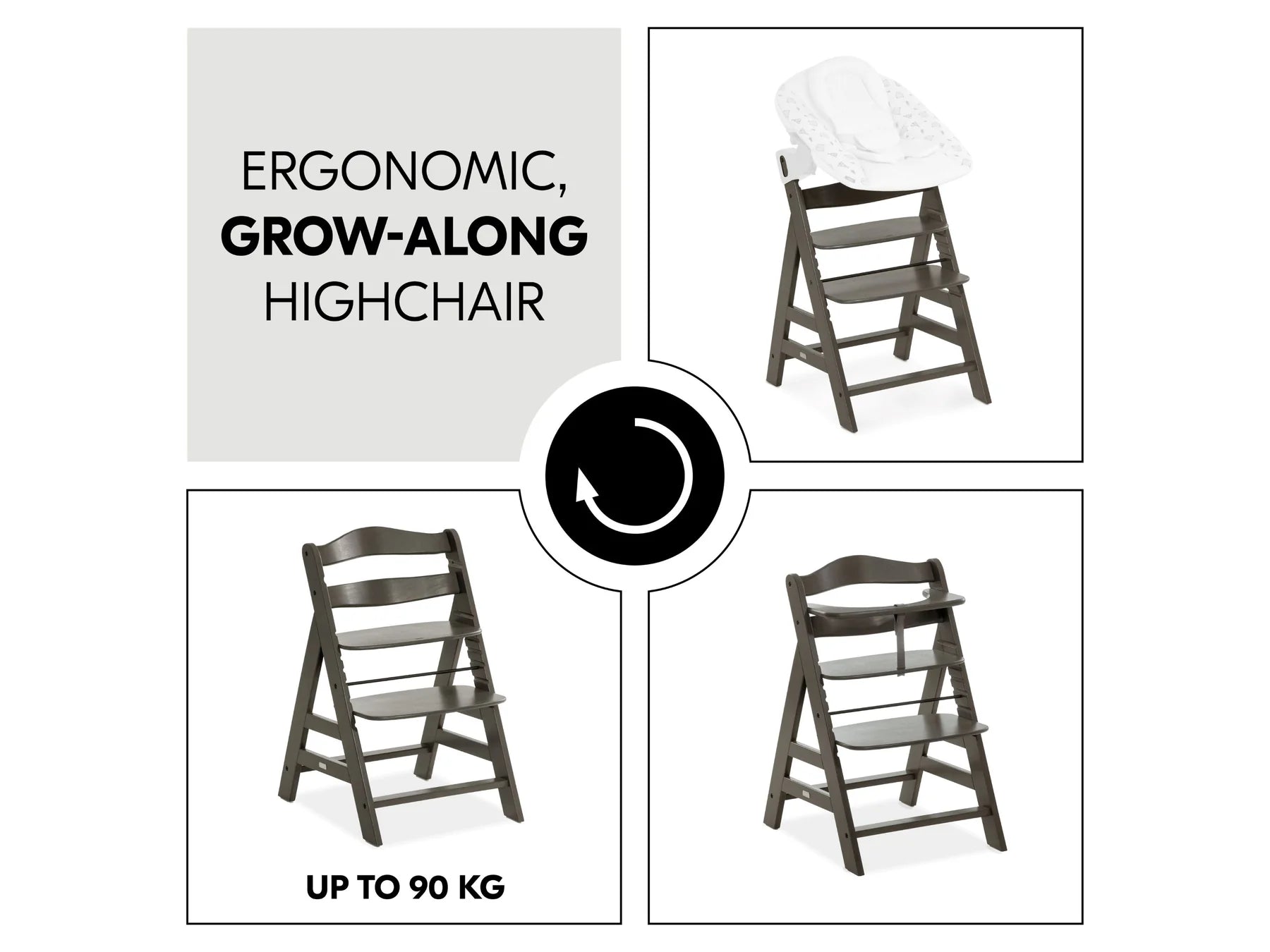 Hauck Alpha+ Trio: High Chair + Tray + Bouncer - Charcoal