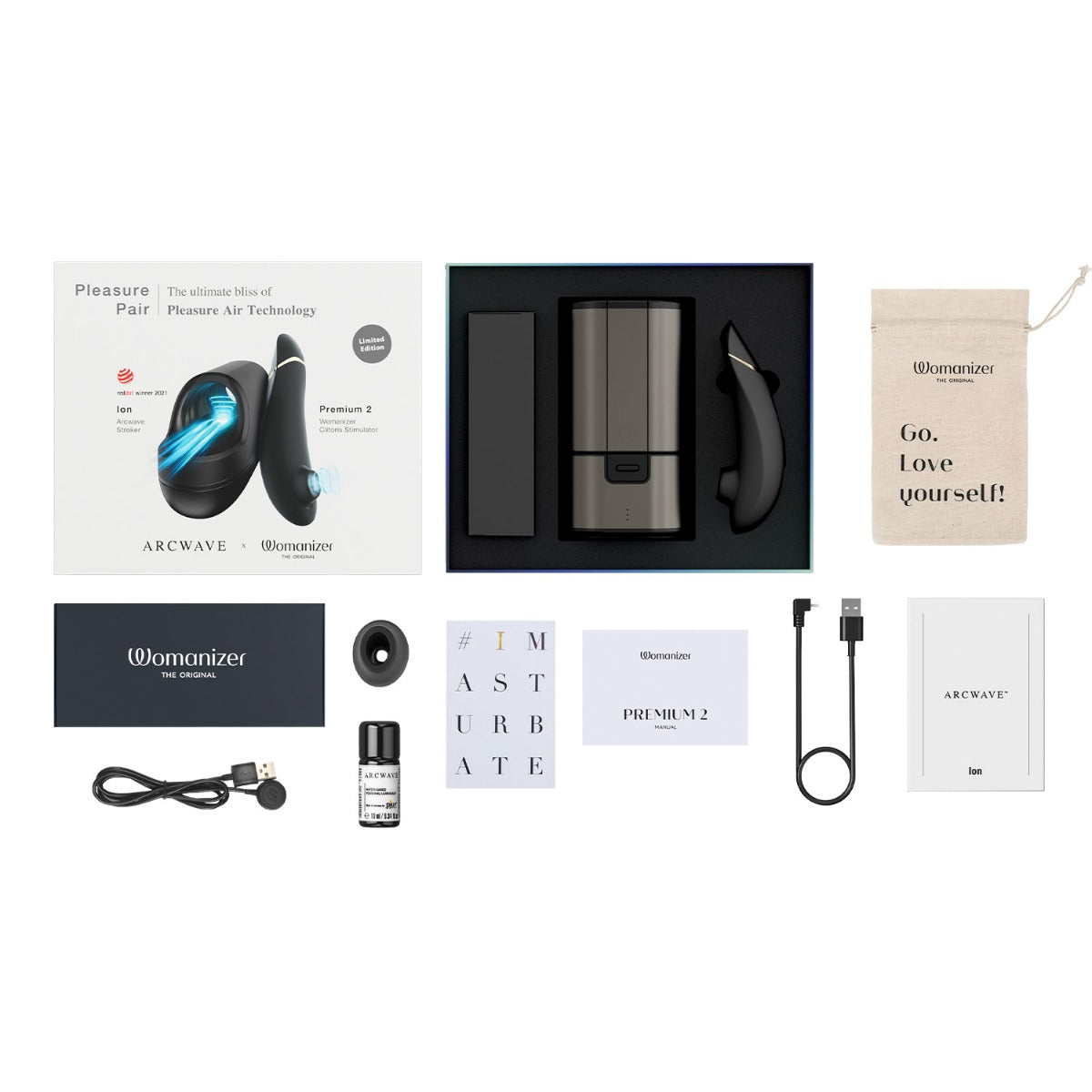 Arcwave X Womanizer - Pleasure Pair Ion Stroker And Premium 2 Clitoral Stimulator