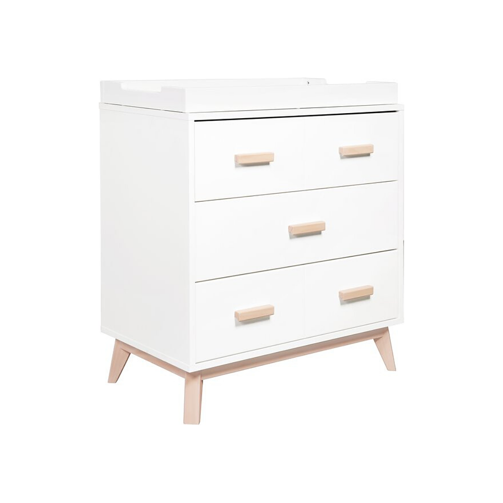 Babyletto Scoot 3-Drawer Changer Dresser with Removable Changing Tray (White/Washed) | Little Baby.