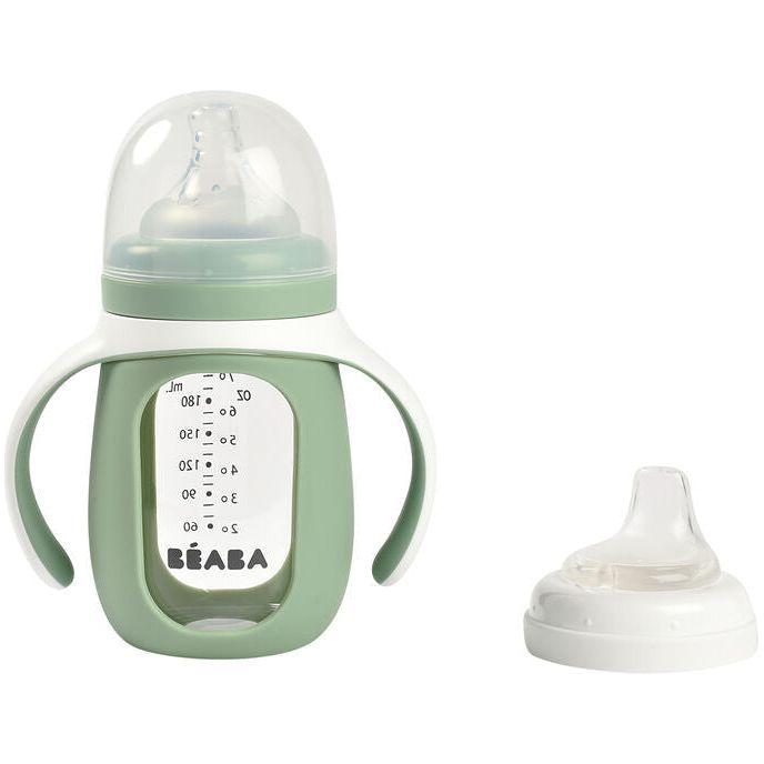 Beaba 2-in-1 Glass Bottle w Silicone Protective Sleeve 210ml (Assorted Colours)