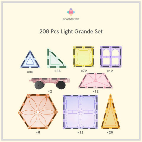 SparksMag Light 208 Pcs Grande Magnetic Tiles Set