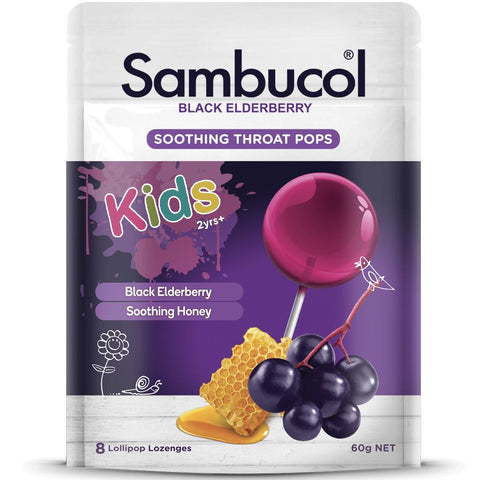 Sambucol Soothing Throat Pops for Kids, 8 pops. Expiry 01/23