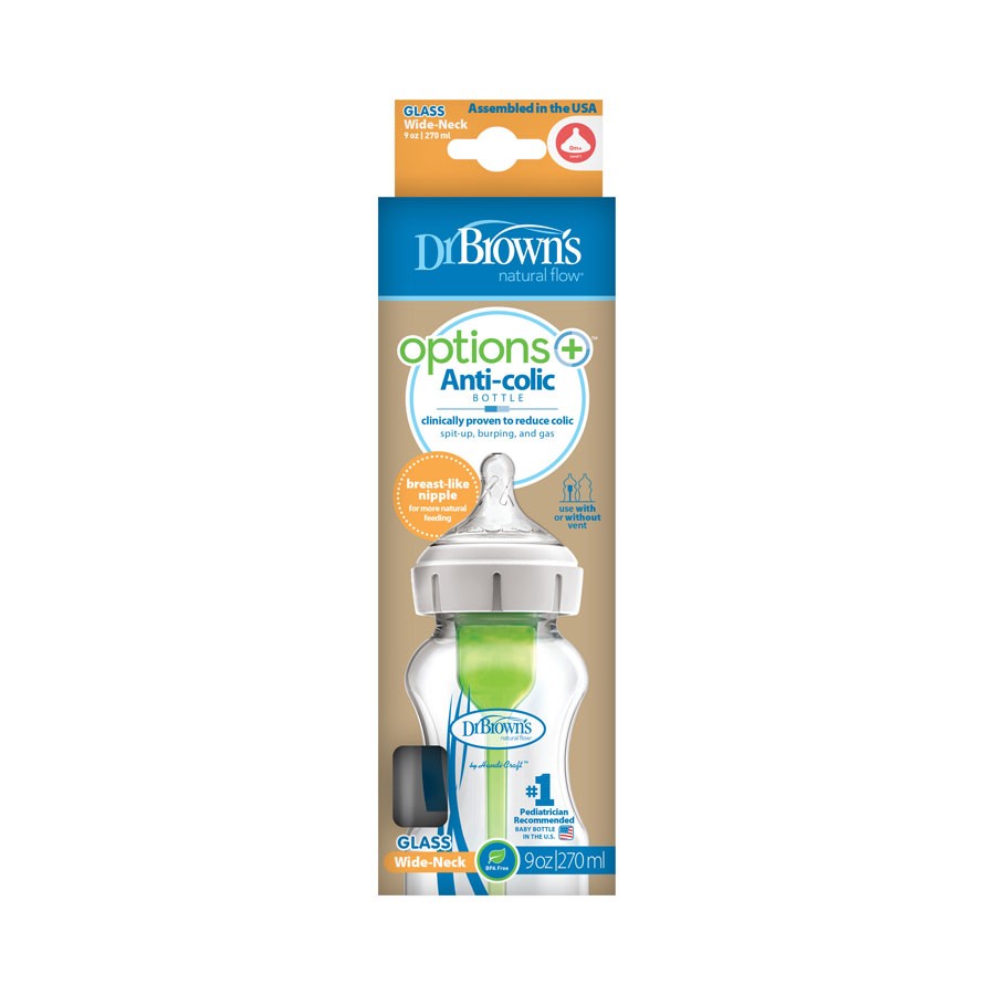 Dr. Brown’s Natural Flow® Anti-Colic Options+™ Wide-Neck Glass Baby Bottle