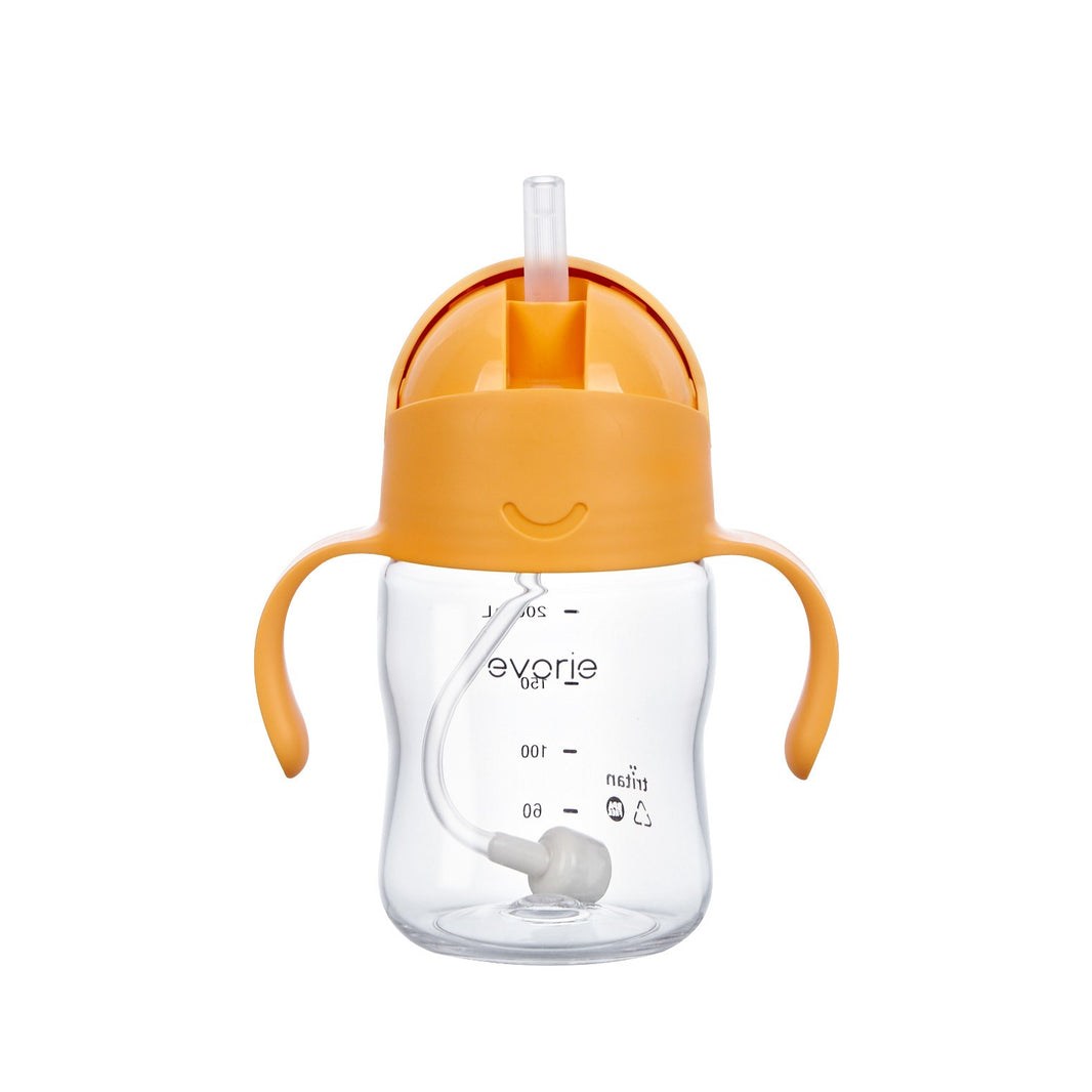 Evorie Tritan Gravity Straw 360 Sippy Cup Water Bottle 200ml, Apricot