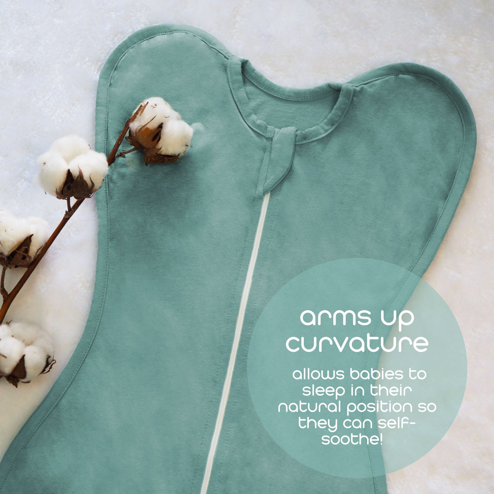 Arms up swaddle zip swaddle mint colour organic swaddle