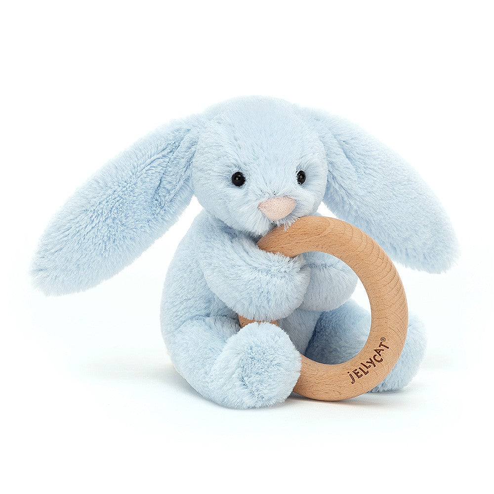 JellyCat Bashful Blue Bunny Wooden Ring Toy | Little Baby.