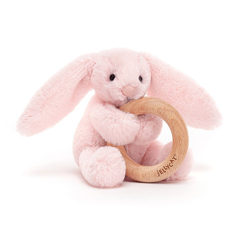 JellyCat Bashful Pink Bunny Wooden Ring Toy | Little Baby.