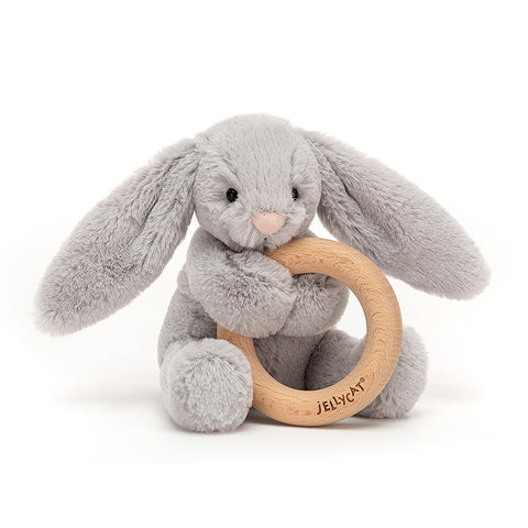 JellyCat Bashful Silver Bunny Wooden Ring Toy | Little Baby.