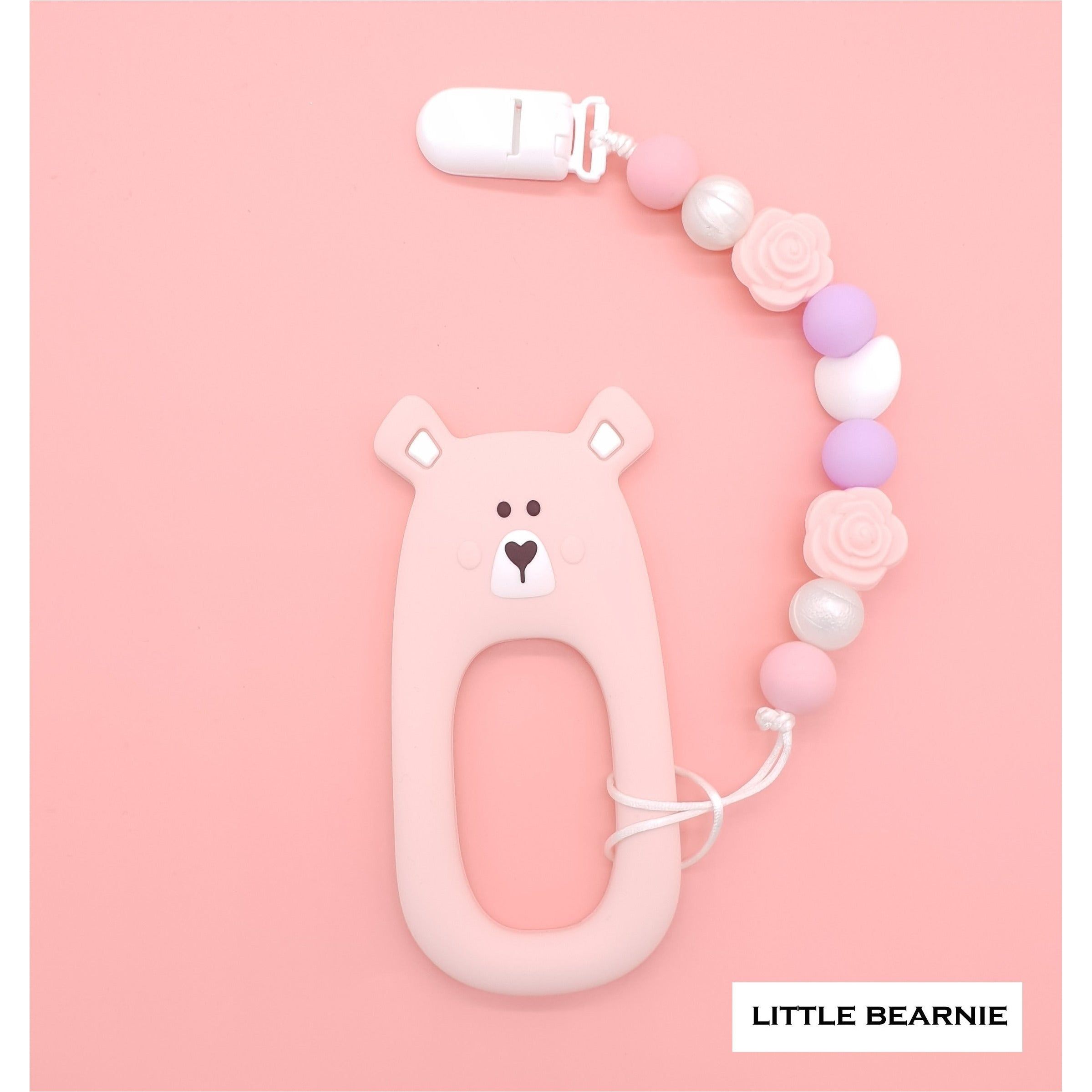 Little Bearnie Modern Baby Teether Clip Set - Shy Bear (Pink) | Little Baby.