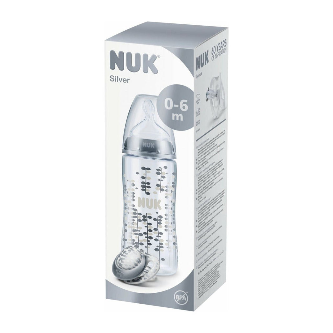 NUK Silver Limited Edition Set First Choice Plus Baby Bottle with Genius Soother