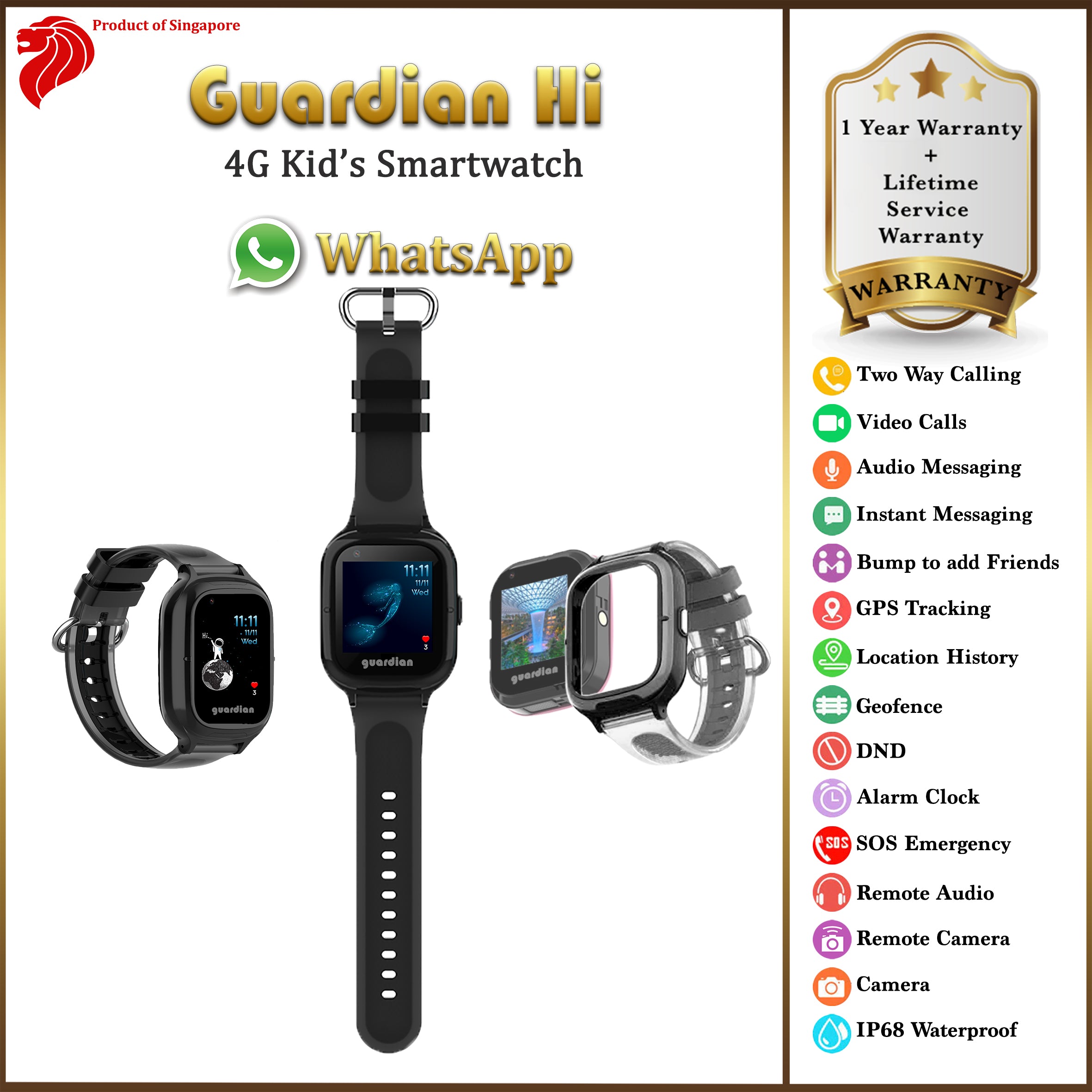 Guardian Hi 4G Kids Smartwatch - Black | Little Baby.