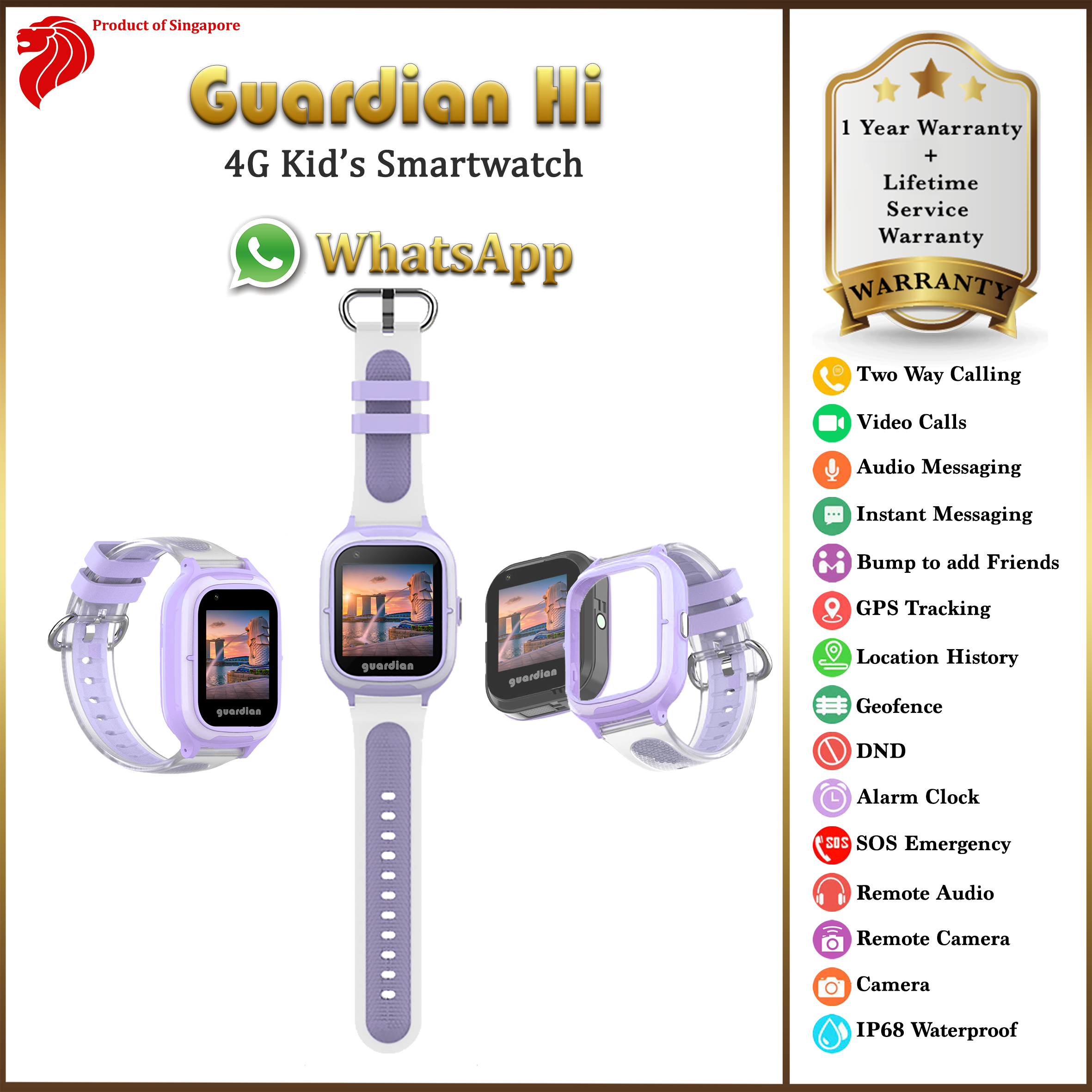 Guardian Hi 4G Kids Smartwatch - Purple | Little Baby.