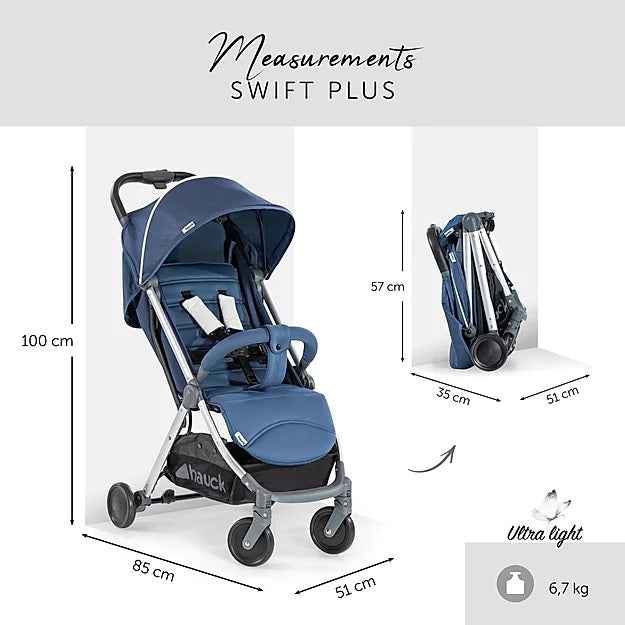 Hauck Swift Plus Stroller (Blue): Lightweight, One-Hand Fold | Little Baby.