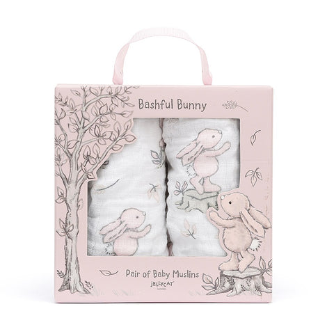 JellyCat Bashful Pink Bunny Pair Of Muslins | Little Baby.