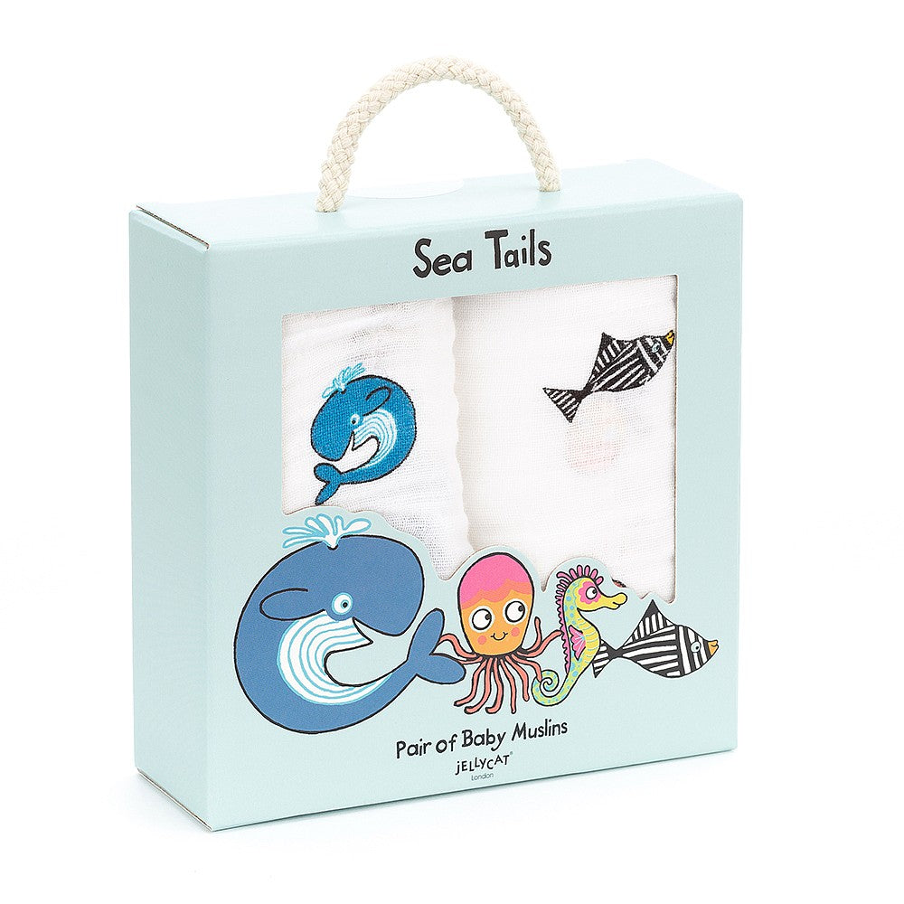 JellyCat Sea Tails Pair Of Muslins | Little Baby.