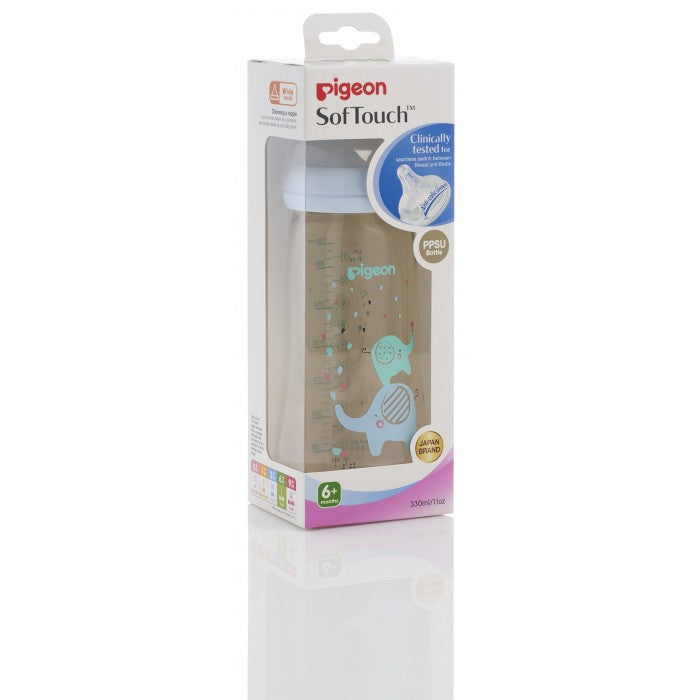 Pigeon SofTouch PPSU Nursing Bottle - 330ml (Blue Elephant) | Little Baby.