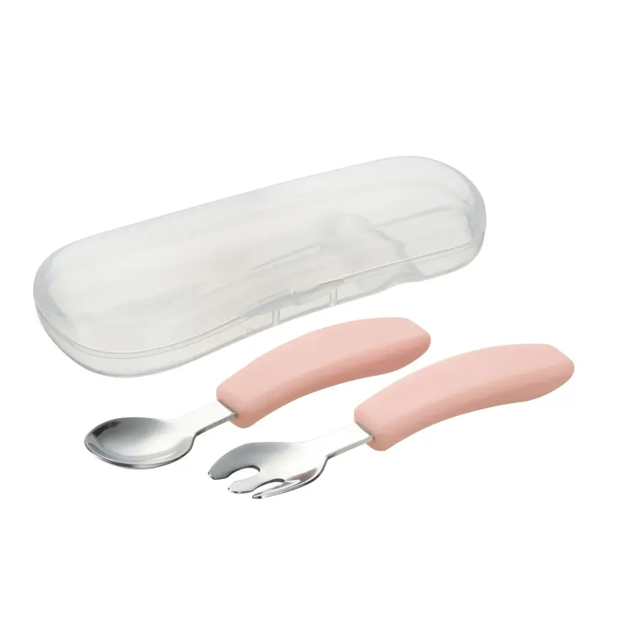 Richell T.L.I Stainless Steel Easy-Grip Spoon & Fork with Case