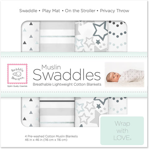 Swaddle Designs Cotton Muslin Swaddle Blankets - Stars