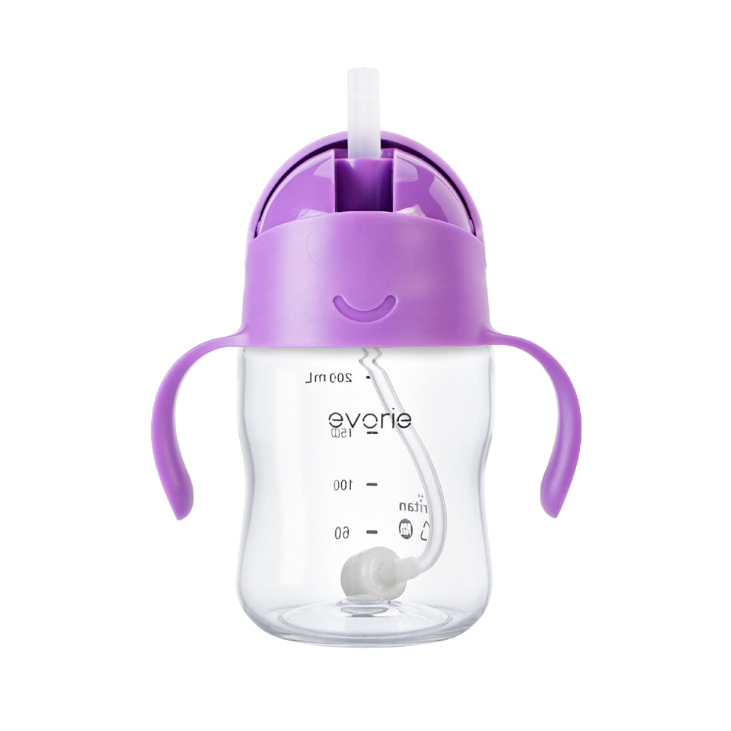 Evorie Tritan Gravity Straw 360 Sippy Cup Water Bottle 200ml, Ube