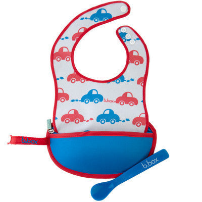 B.box Travel Bib w/ Baby Spoon (Beep Beep) | Little Baby.