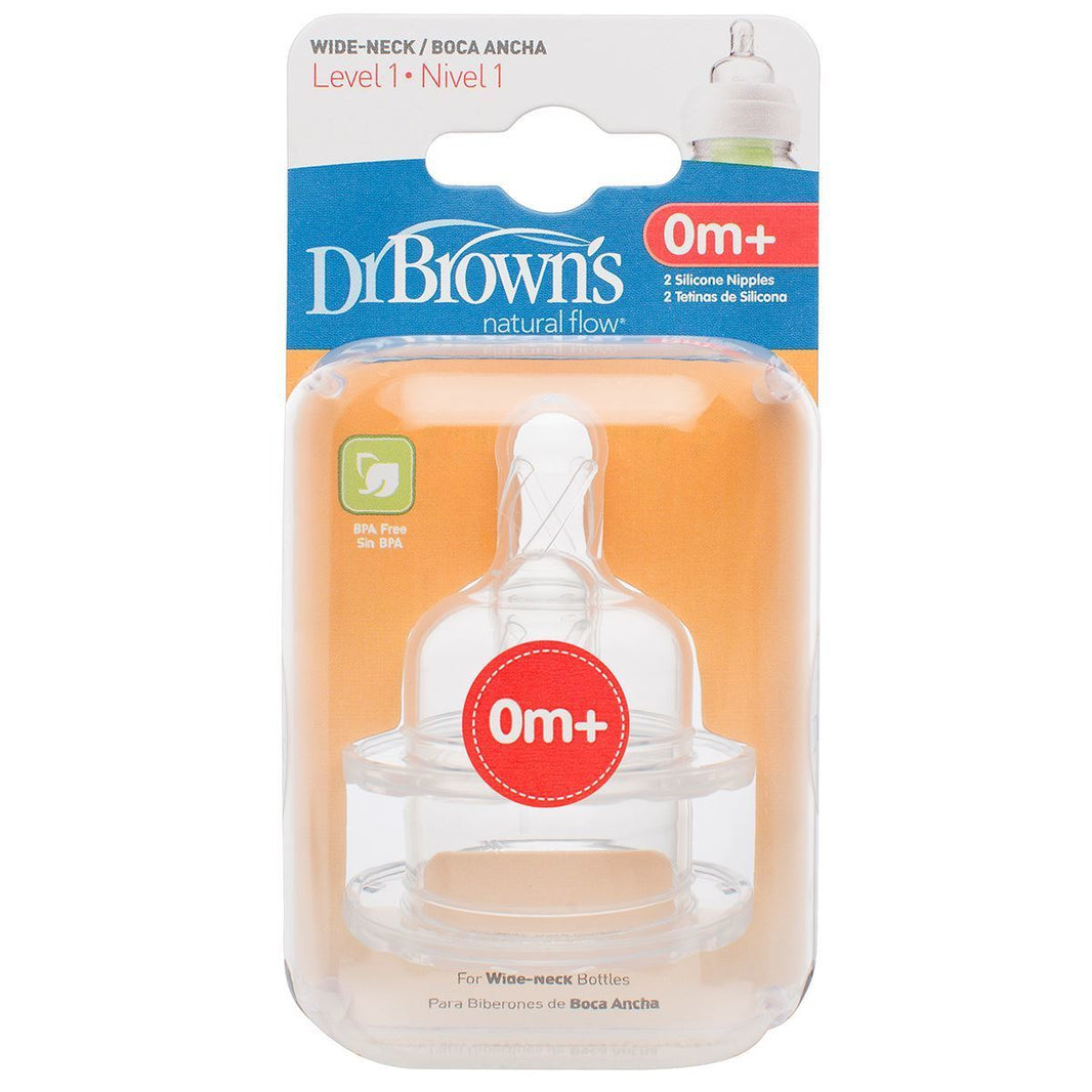 Dr Brown's Options Level 1 Baby Bottle Teats Pack Wide BPA Free, 0m+ 0-3M | Little Baby.