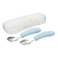 Richell T.L.I Stainless Steel Easy-Grip Spoon & Fork with Case