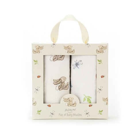 JellyCat Bashful Bunny Pair Of Muslins | Little Baby.