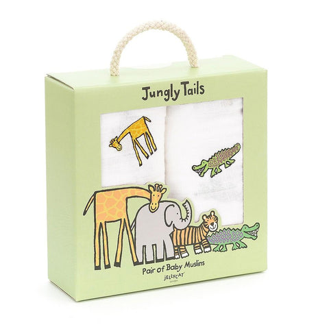 JellyCat Jungly Tails Pair Of Muslins | Little Baby.