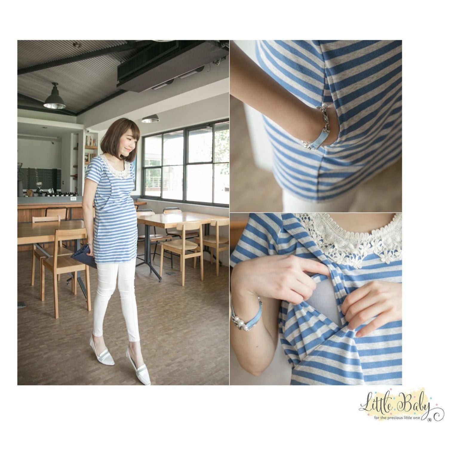 LB1667569 Sweet Lace Blue Stripe (Free Size) | Little Baby.