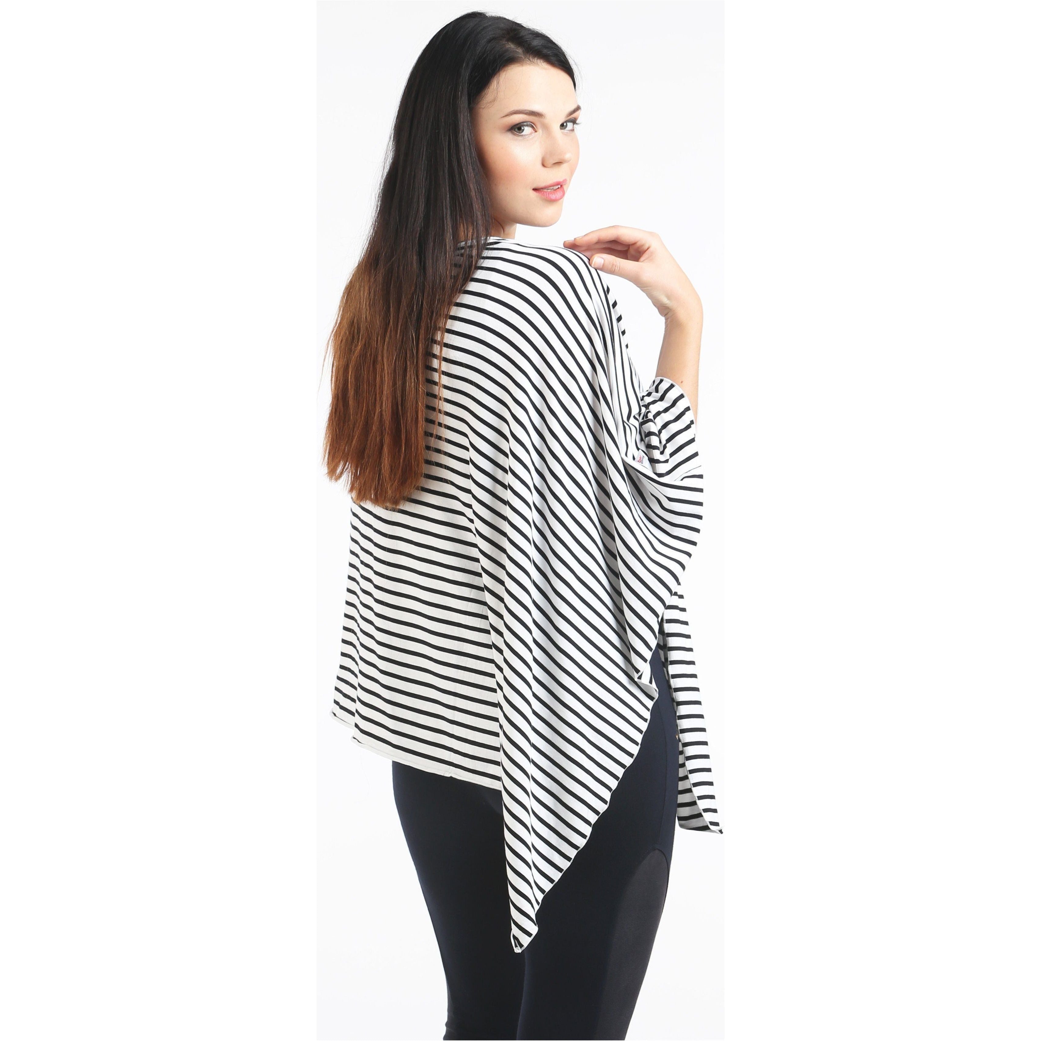 UberMums BlackWhite Skinny Stripe Nursing Poncho - Modal Spandex | Little Baby.