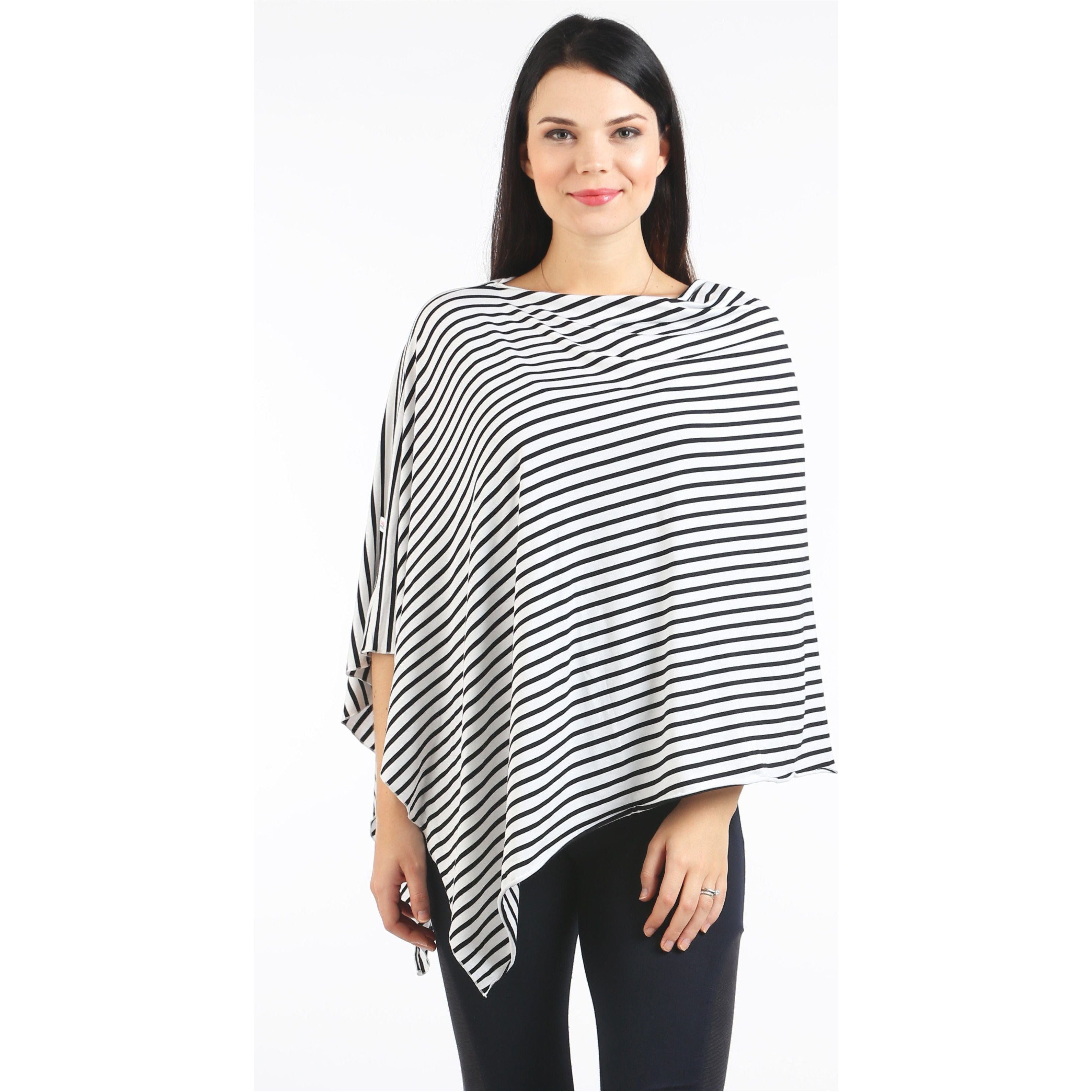 UberMums BlackWhite Skinny Stripe Nursing Poncho - Modal Spandex | Little Baby.