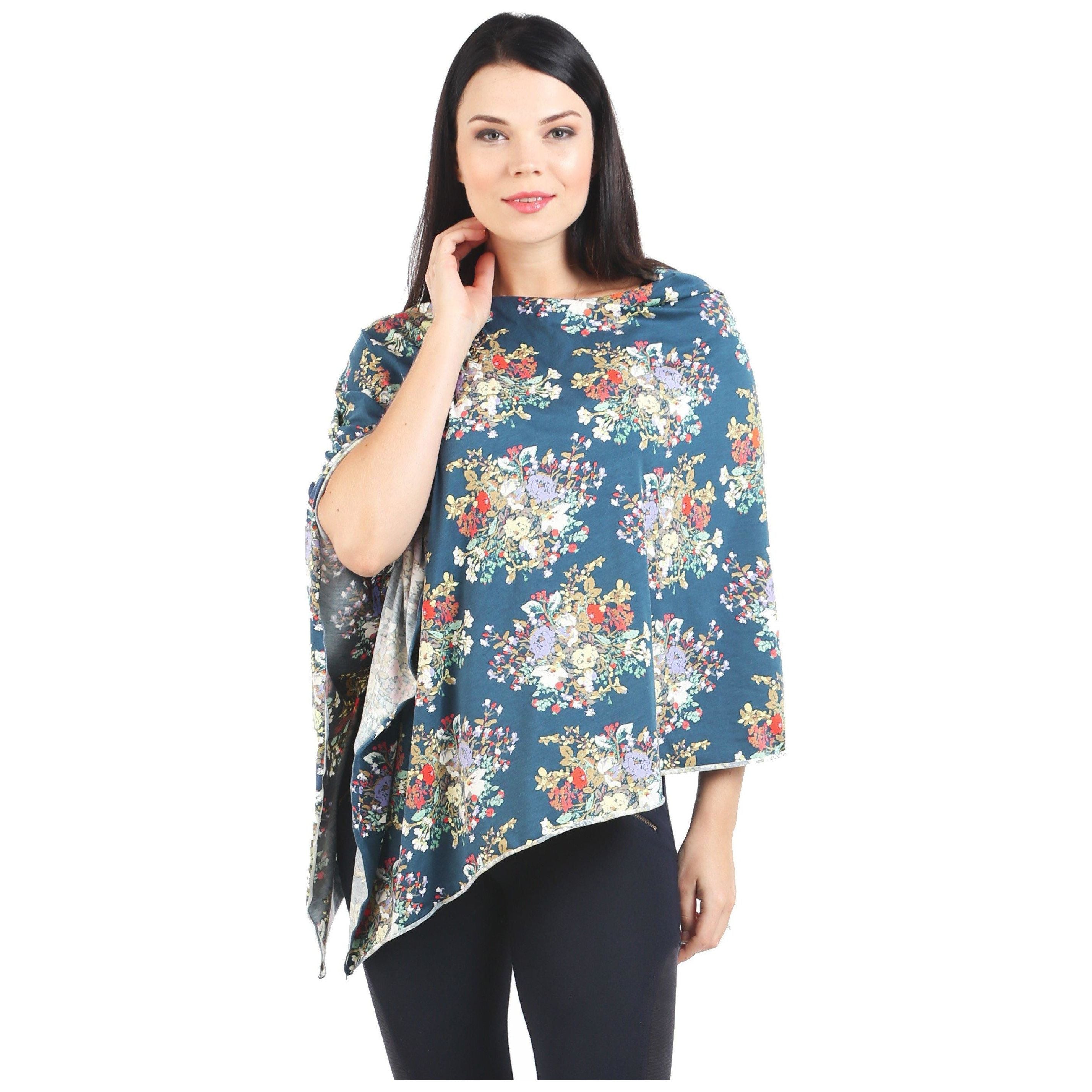 UberMums Iris Blue Floral Nursing Poncho - Modal Spandex | Little Baby.