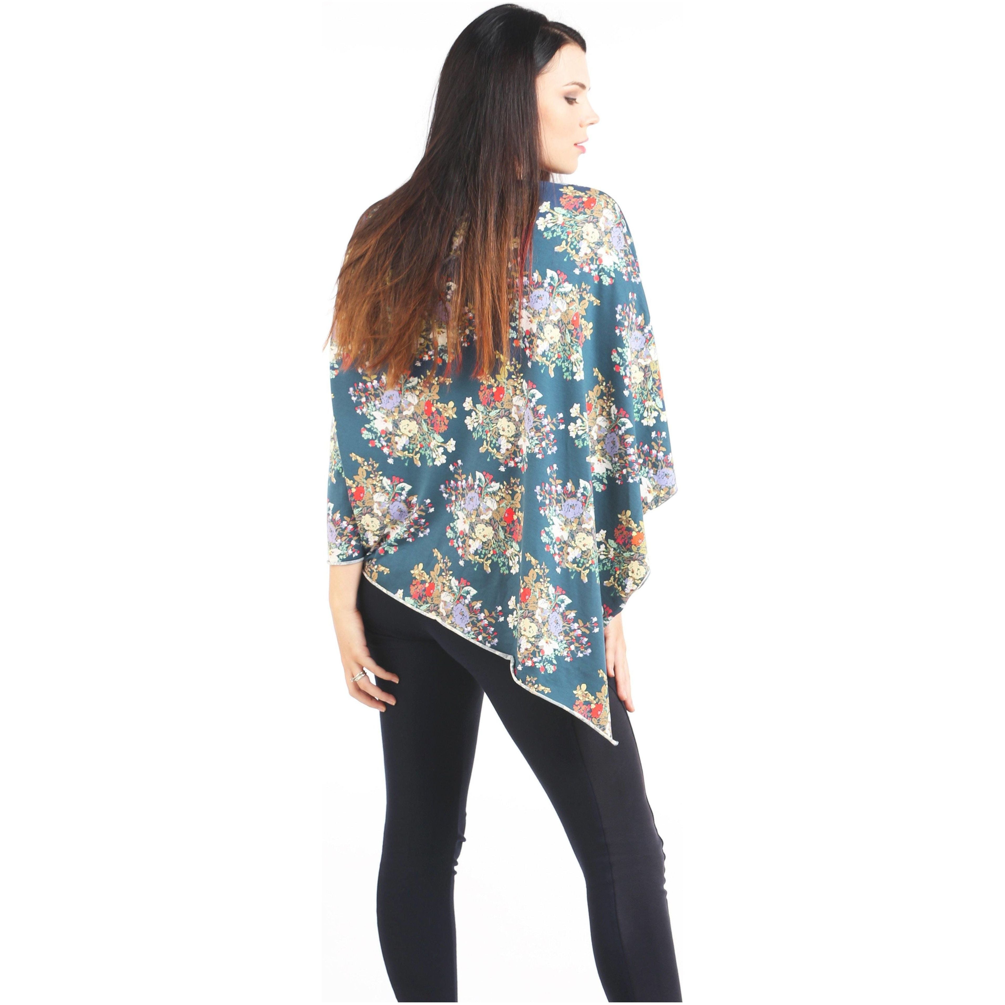 UberMums Iris Blue Floral Nursing Poncho - Modal Spandex | Little Baby.