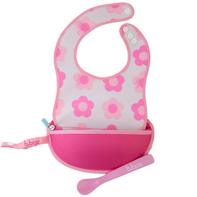 B.box Travel Bib w/ Baby Spoon (Flower Power) | Little Baby.