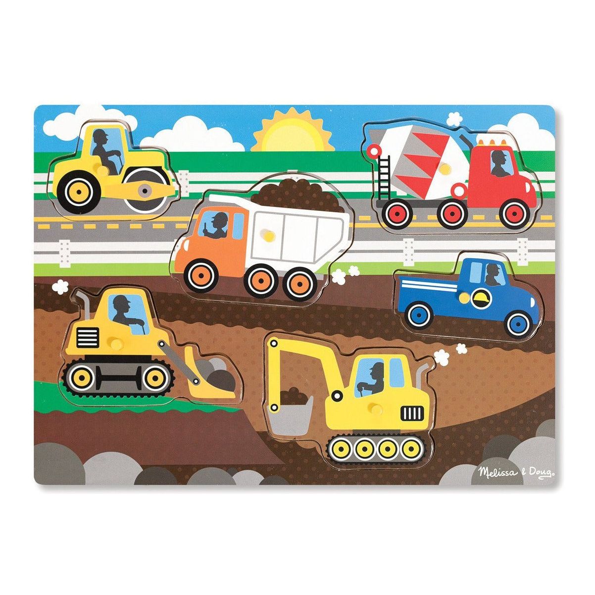 Melissa and Doug Construction Site Peg Puzzle - 6 Pieces | Little Baby.