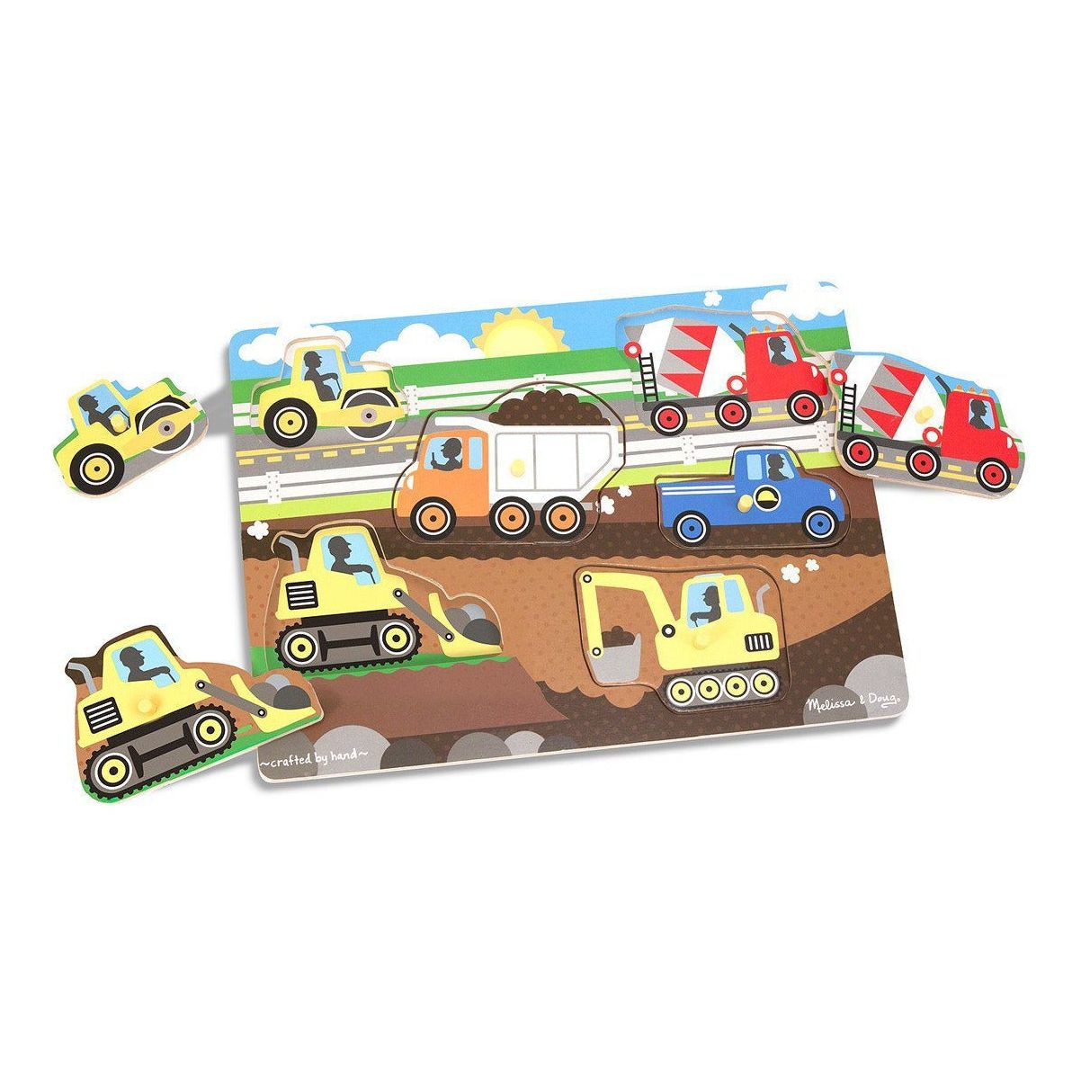 Melissa and Doug Construction Site Peg Puzzle - 6 Pieces | Little Baby.