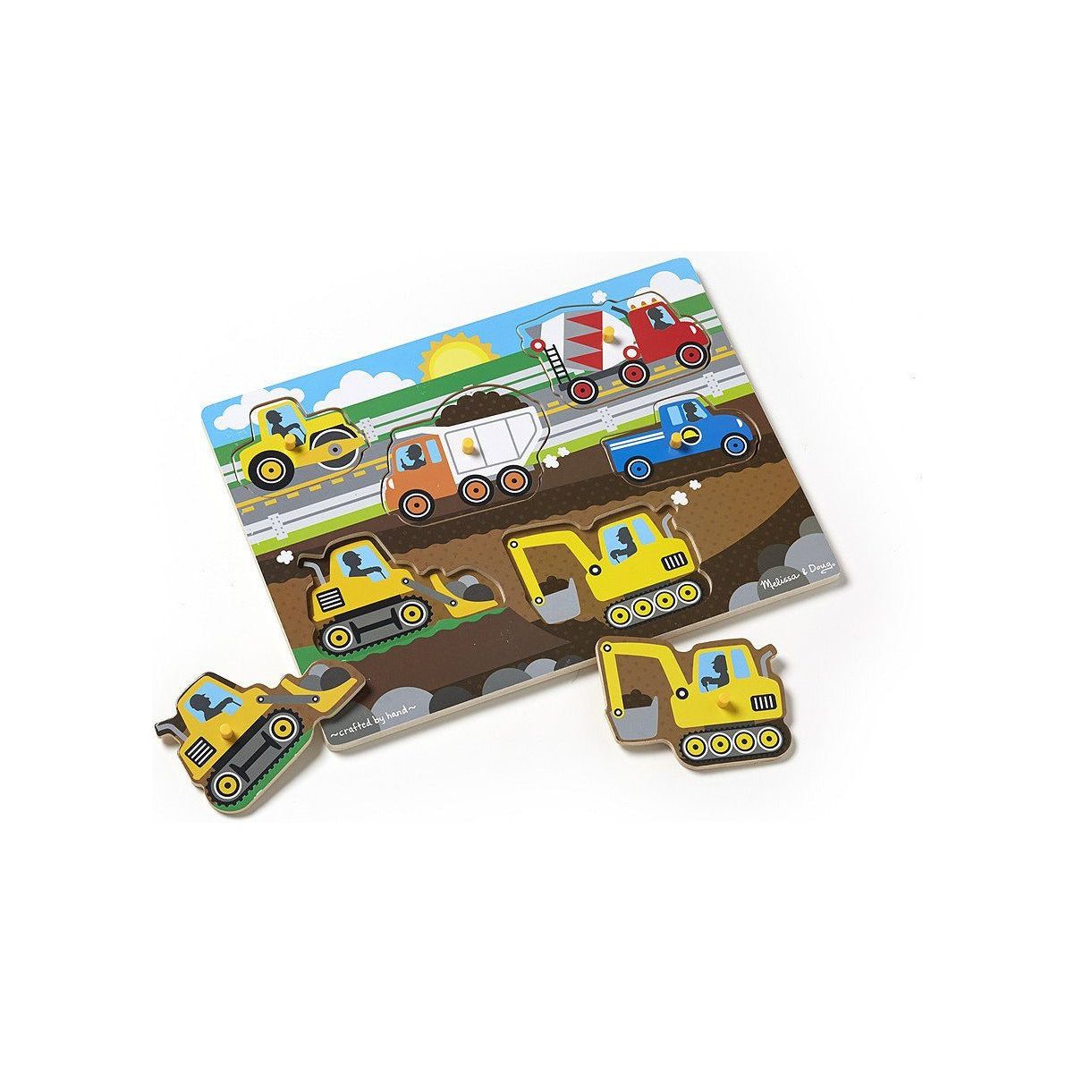 Melissa and Doug Construction Site Peg Puzzle - 6 Pieces | Little Baby.