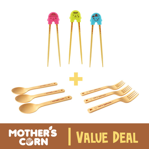 Mother's Corn Cutie Fork Set + Cutie Spoon Set + Training Chopsticks | Toddler Feeding Value Deal 10% OFF | Little Baby.