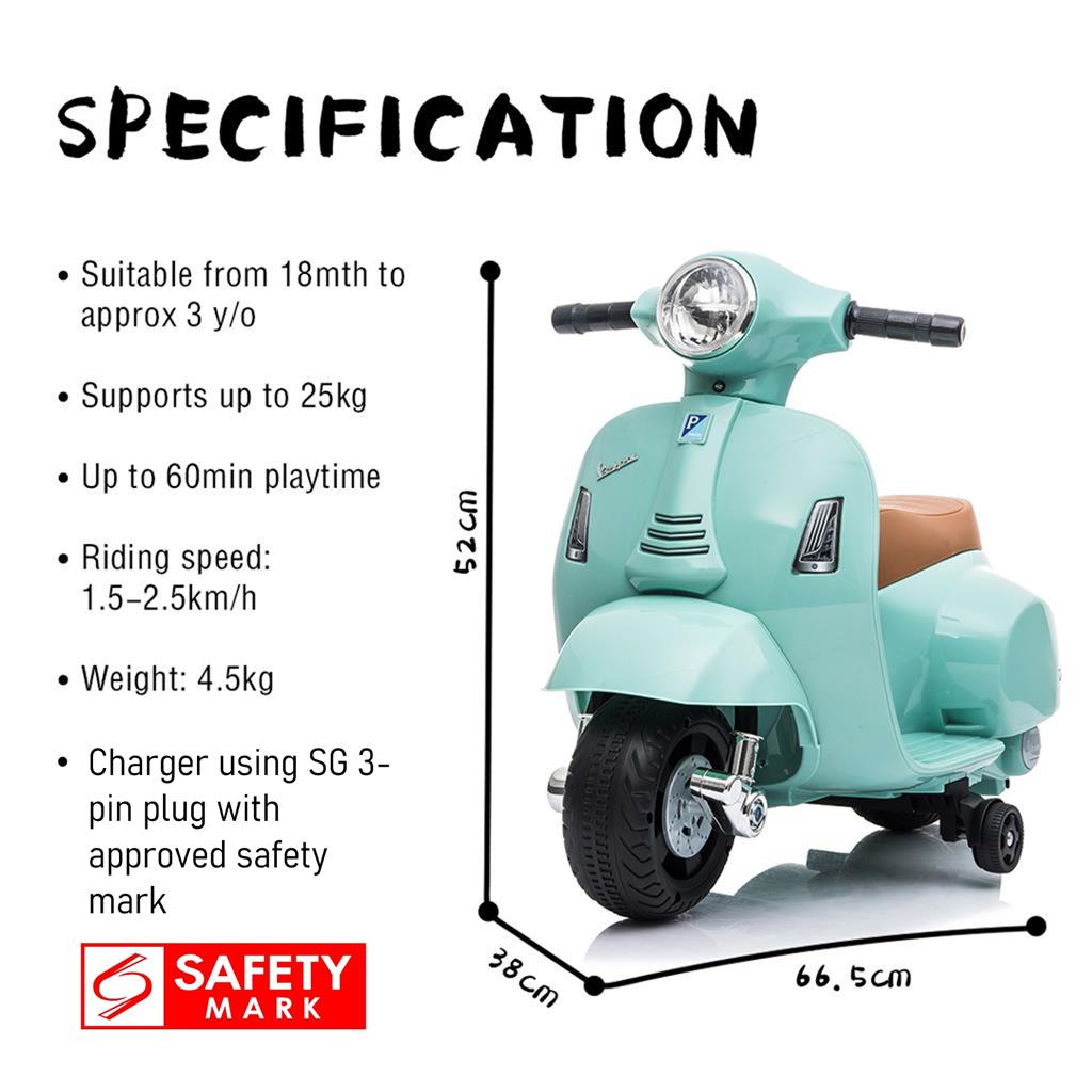 Vespa GTS Mini Electric Ride-On Kids Scooter (Assorted Designs)