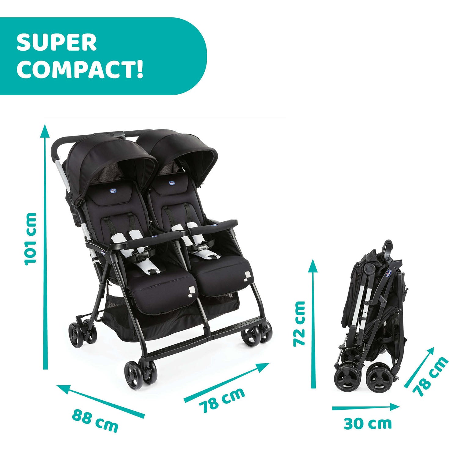Chicco OHlalà Twin Double Stroller Black Night 07079279410000
