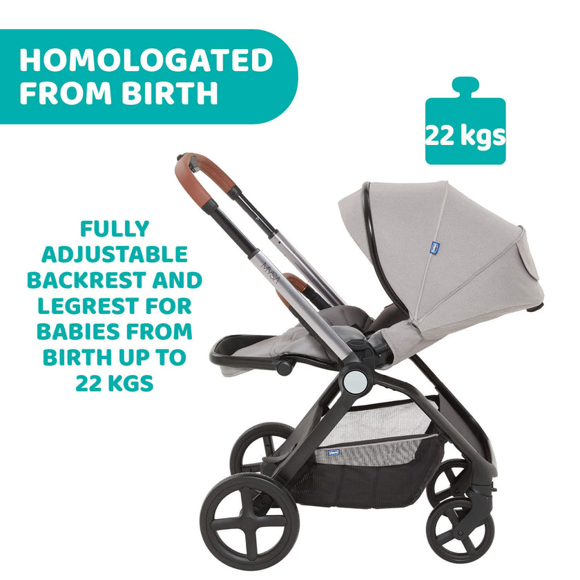 Chicco Mysa Stroller & MYSA LIGHT CARRYCOT BLACK SATIN (Promo)