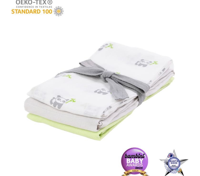 Kiki and Sebby PANDA 100% Cotton Muslin Swaddle Blankets – 3 pack