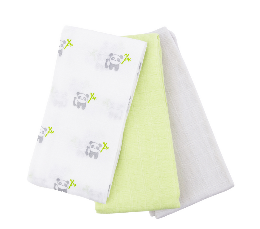 Kiki and Sebby PANDA 100% Cotton Muslin Swaddle Blankets – 3 pack