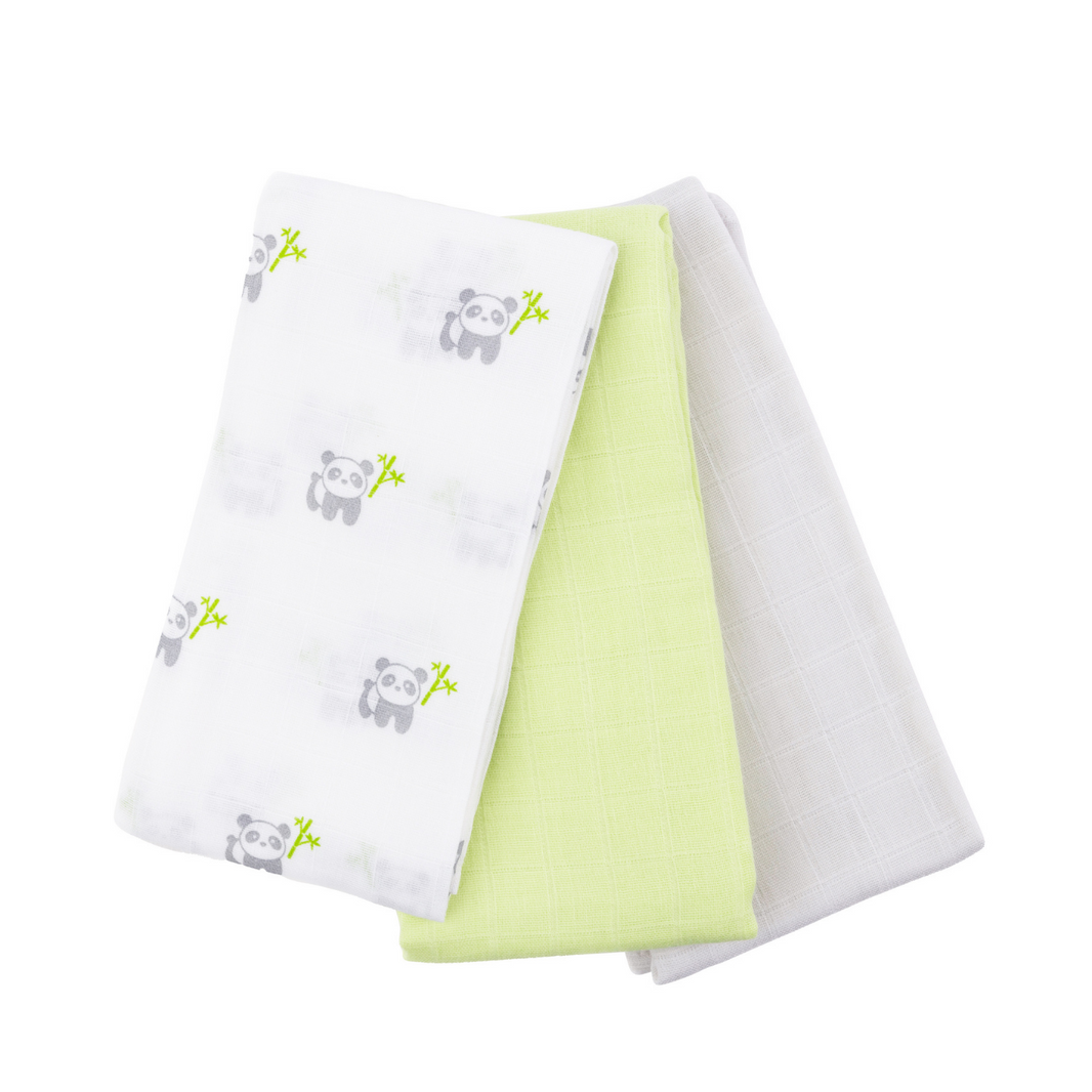 Kiki and Sebby PANDA Bamboo Cotton Muslin Squares – 3 pack