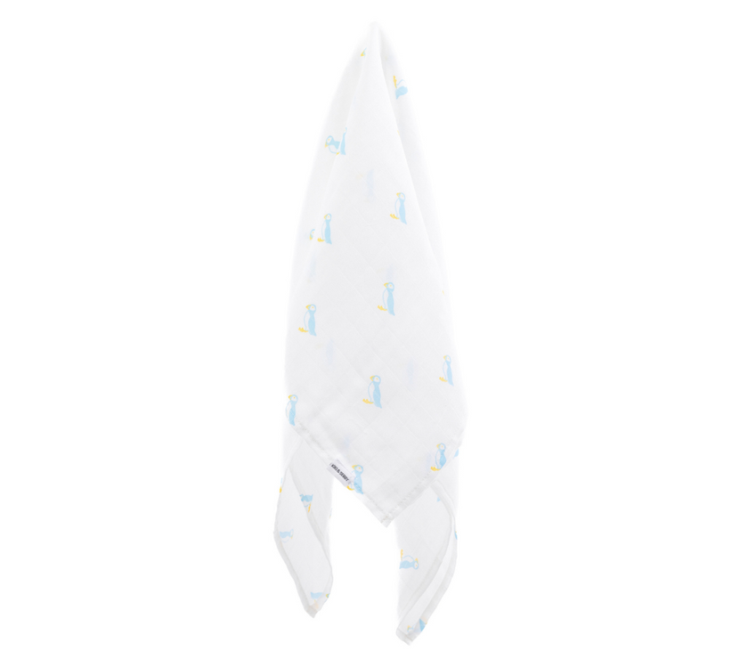 Kiki and Sebby PUFFIN 100% Cotton Muslin Squares – 3 pack