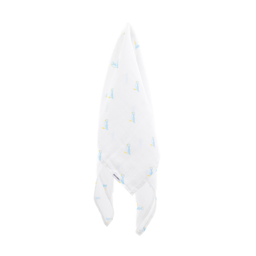 Kiki and Sebby PUFFIN 100% Cotton Muslin Squares – 3 pack