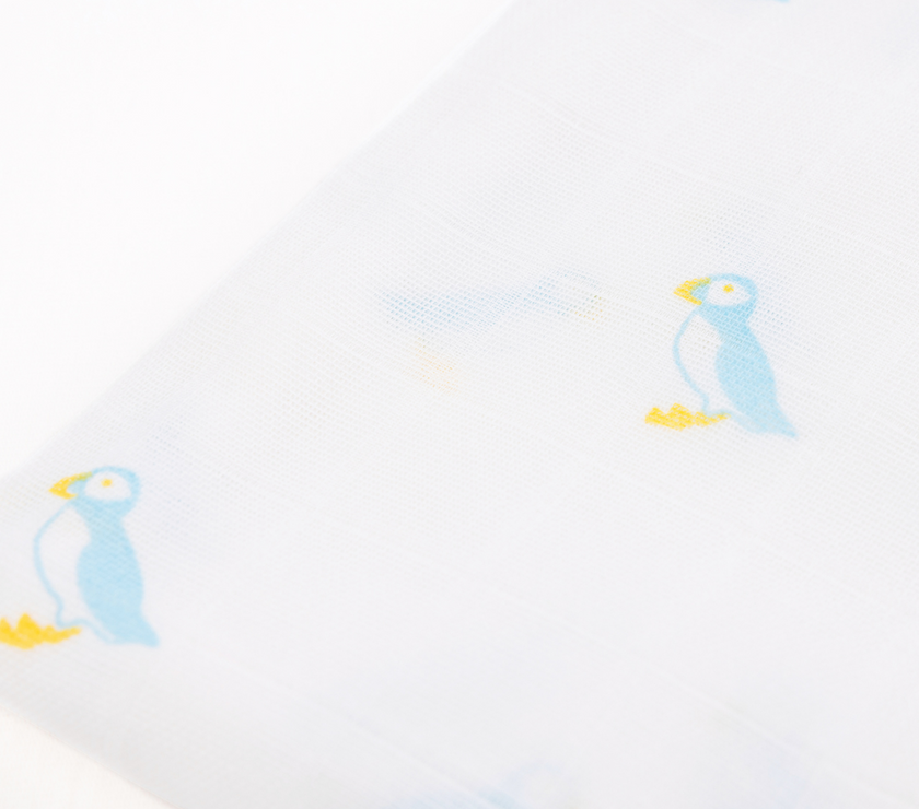 Kiki and Sebby PUFFIN 100% Cotton Muslin Squares – 3 pack